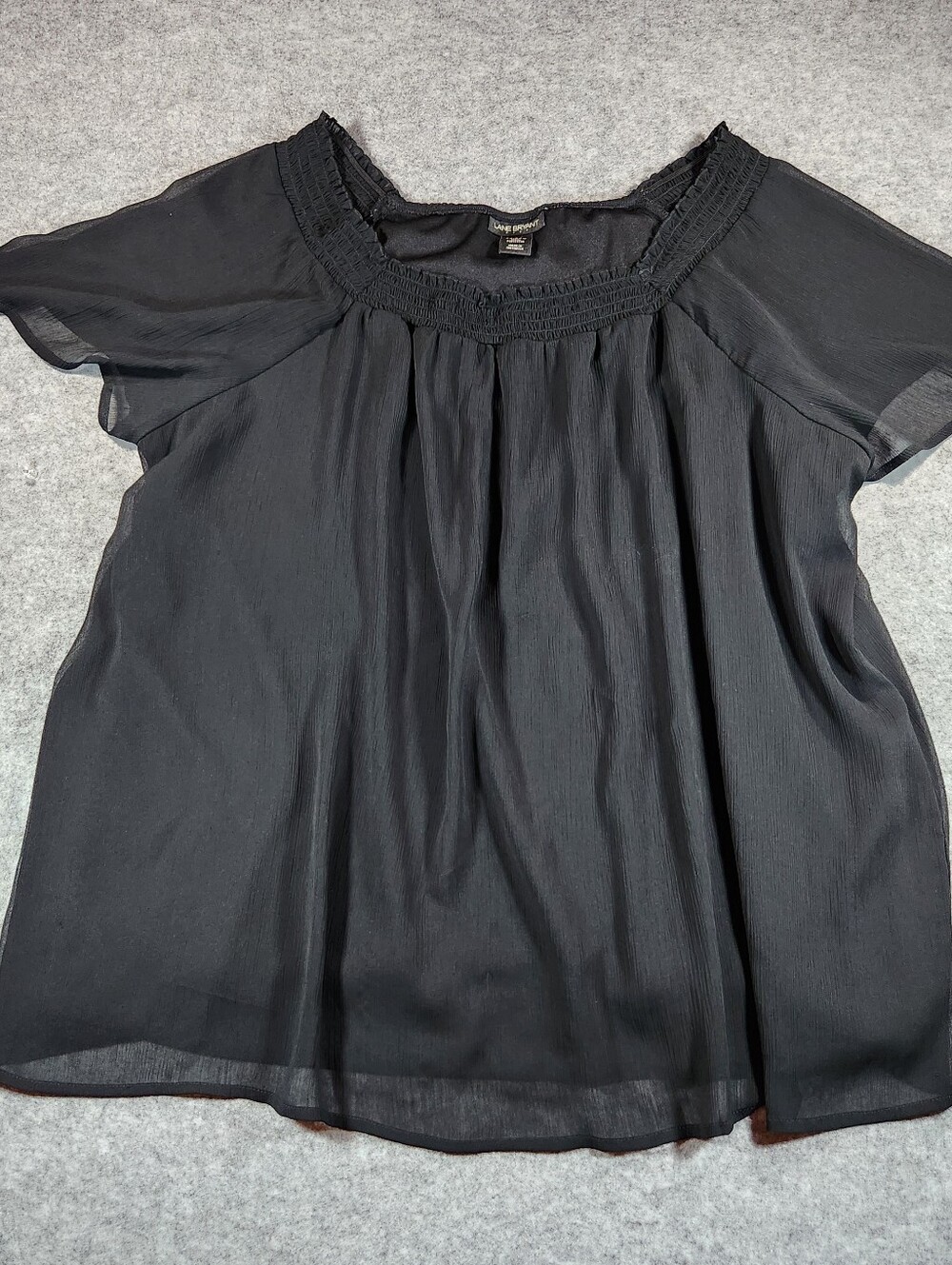 Lane Bryant Black Sheer Fully Linez Ruffled Neck Blouse Size 22/24